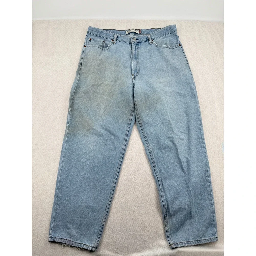 Levis 560 Comfort Fit Jeans Mens 38x30 Light Wash Blue Denim Tapered Leg Grunge